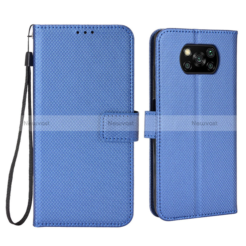 Leather Case Stands Flip Cover Holder BY6 for Xiaomi Poco X3 Blue