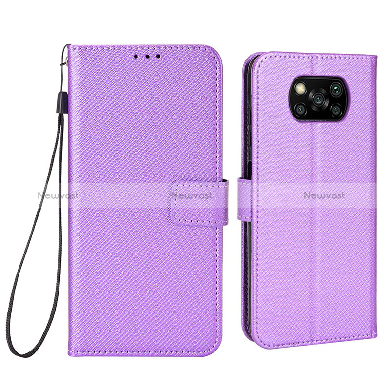 Leather Case Stands Flip Cover Holder BY6 for Xiaomi Poco X3 Purple