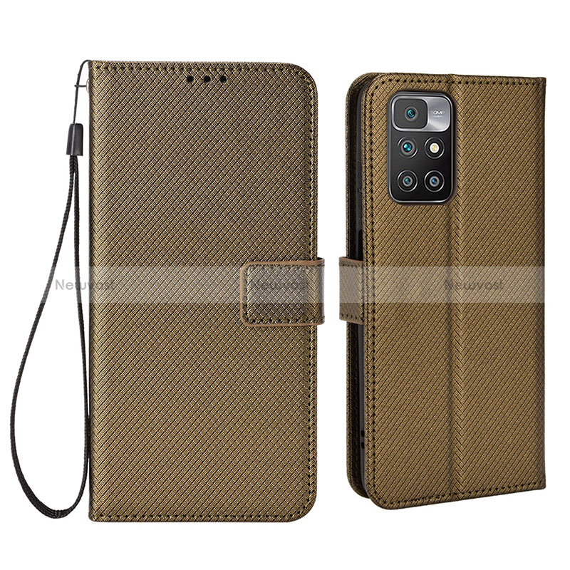 Leather Case Stands Flip Cover Holder BY6 for Xiaomi Redmi 10 (2022) Brown