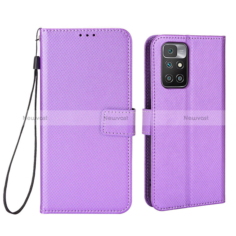 Leather Case Stands Flip Cover Holder BY6 for Xiaomi Redmi 10 (2022) Purple