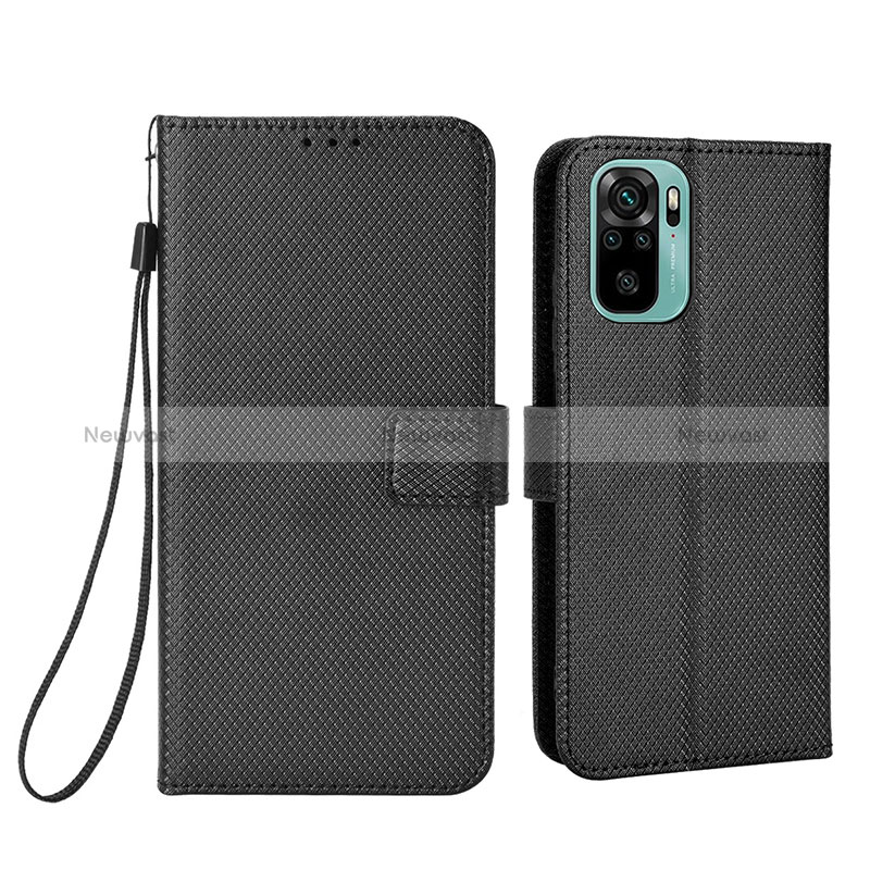 Leather Case Stands Flip Cover Holder BY6 for Xiaomi Redmi Note 10 4G Black