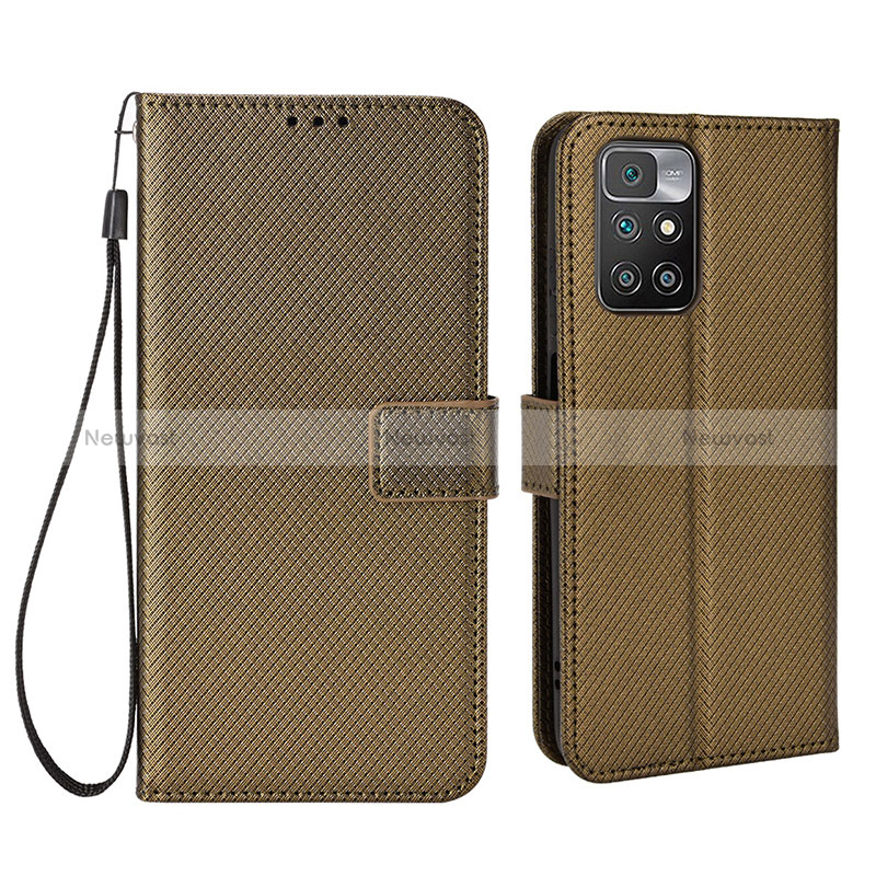 Leather Case Stands Flip Cover Holder BY6 for Xiaomi Redmi Note 11 4G (2021) Brown