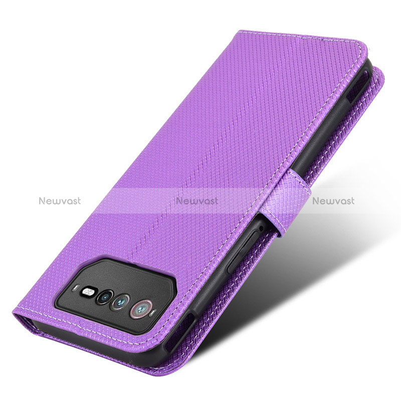 Leather Case Stands Flip Cover Holder BY7 for Asus ROG Phone 6 Pro Purple