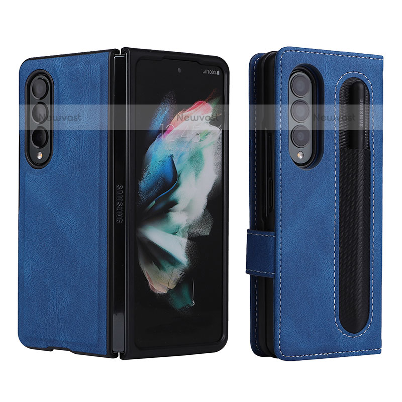 Leather Case Stands Flip Cover Holder BY7 for Samsung Galaxy Z Fold3 5G Blue