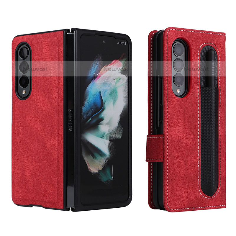 Leather Case Stands Flip Cover Holder BY7 for Samsung Galaxy Z Fold3 5G Red