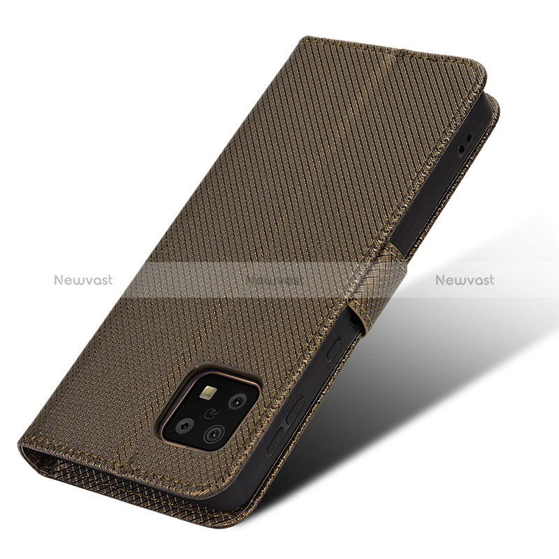 Leather Case Stands Flip Cover Holder BY7 for Sharp Aquos Sense6 Brown