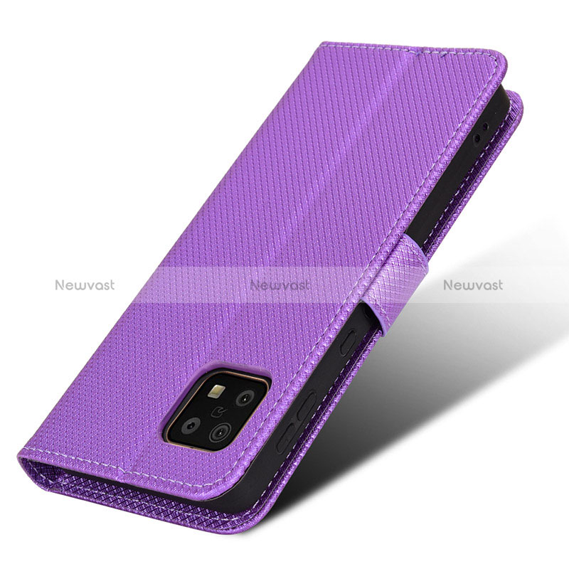 Leather Case Stands Flip Cover Holder BY7 for Sharp Aquos Sense6 Purple