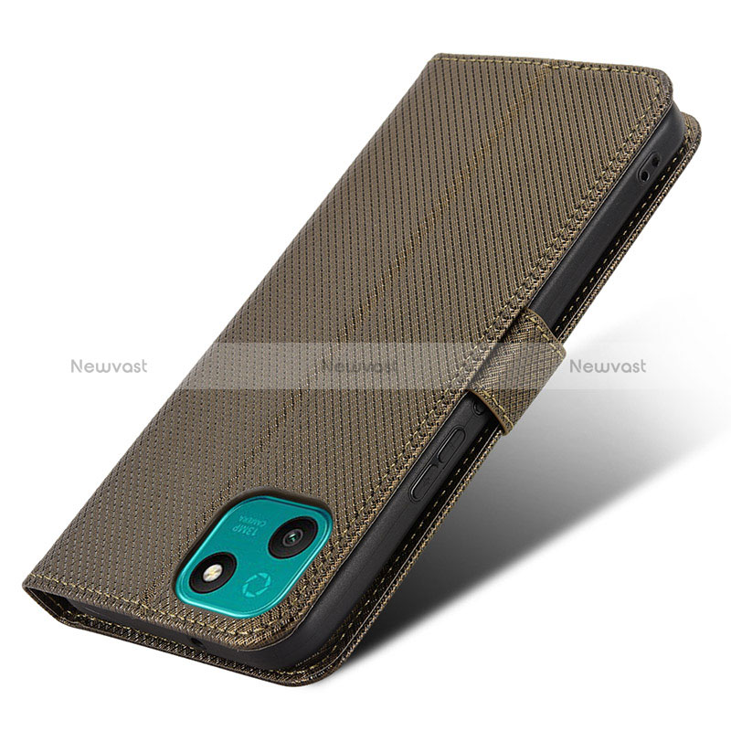 Leather Case Stands Flip Cover Holder BY7 for Wiko T10 Brown