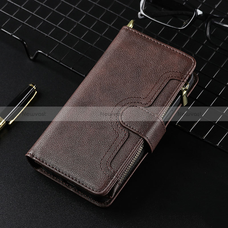 Leather Case Stands Flip Cover Holder BY7 for Xiaomi Redmi 10 (2022) Brown