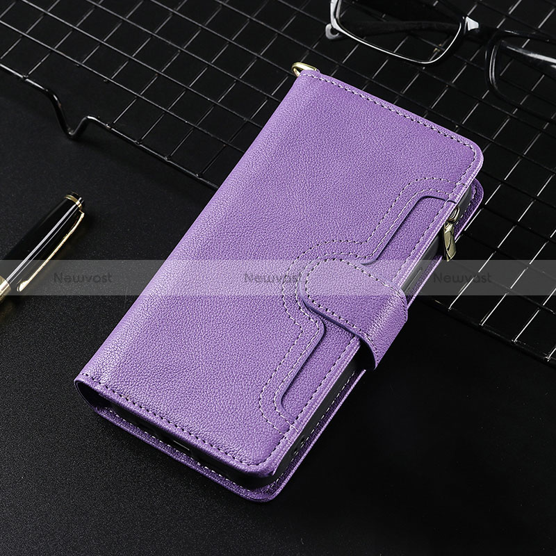 Leather Case Stands Flip Cover Holder BY7 for Xiaomi Redmi 10 4G Purple