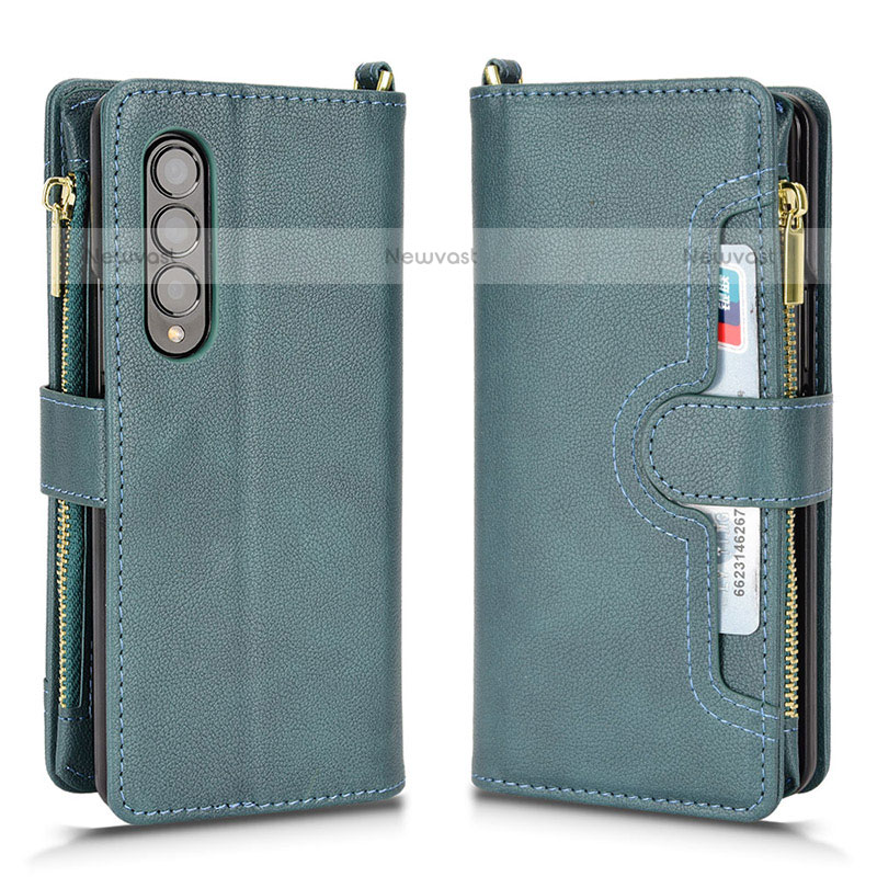 Leather Case Stands Flip Cover Holder BY8 for Samsung Galaxy Z Fold3 5G Green