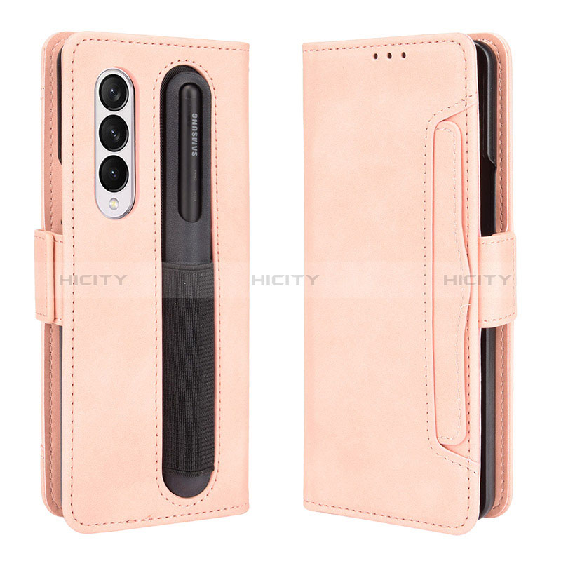 Leather Case Stands Flip Cover Holder BY9 for Samsung Galaxy Z Fold4 5G Pink