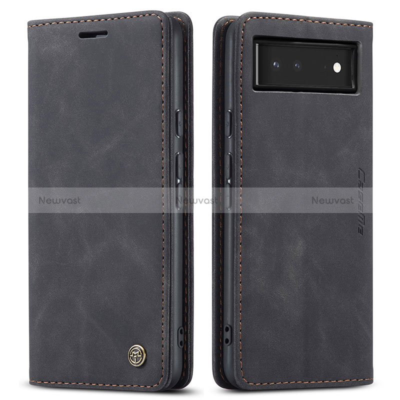 Leather Case Stands Flip Cover Holder C01S for Google Pixel 6 5G Black