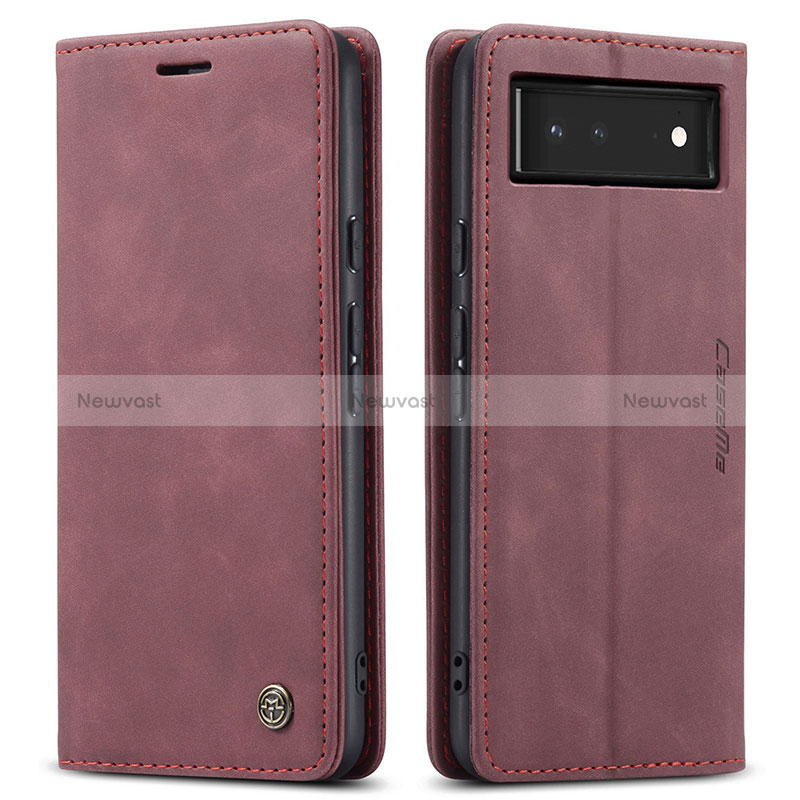 Leather Case Stands Flip Cover Holder C01S for Google Pixel 6 5G Red Wine