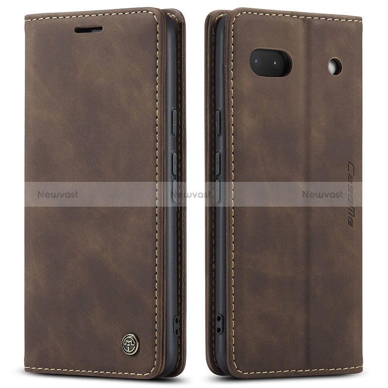 Leather Case Stands Flip Cover Holder C01S for Google Pixel 6a 5G Brown