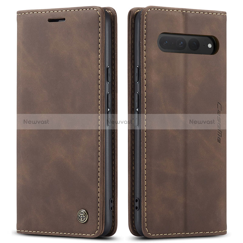 Leather Case Stands Flip Cover Holder C01S for Google Pixel 7 Pro 5G Brown