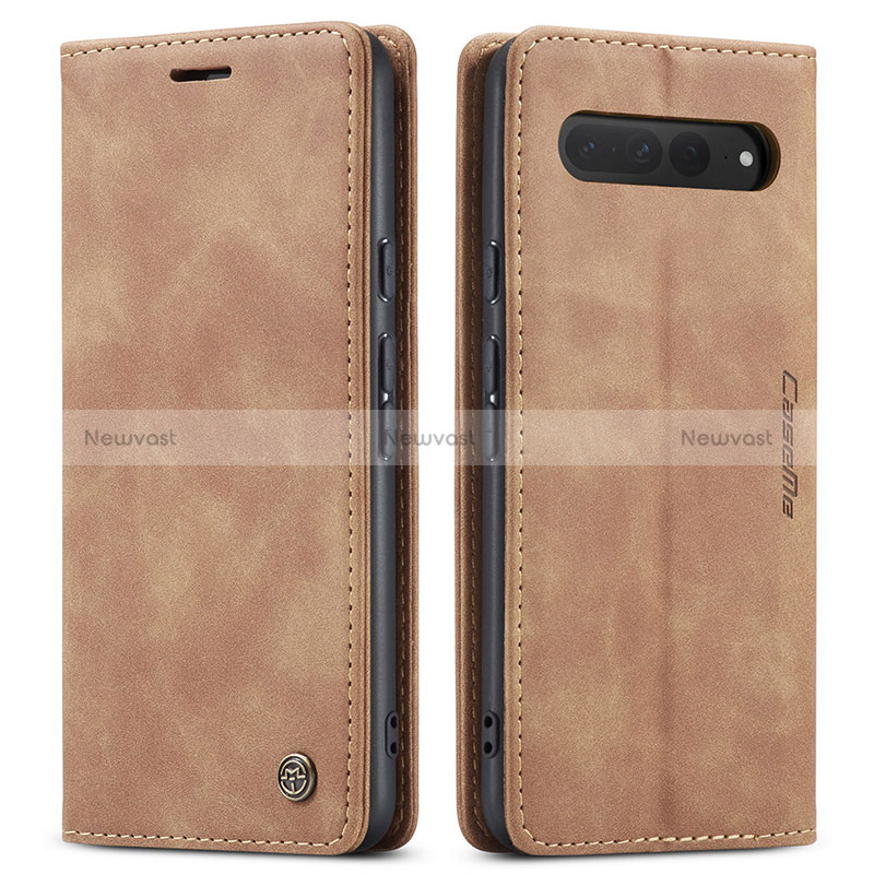 Leather Case Stands Flip Cover Holder C01S for Google Pixel 7 Pro 5G Light Brown