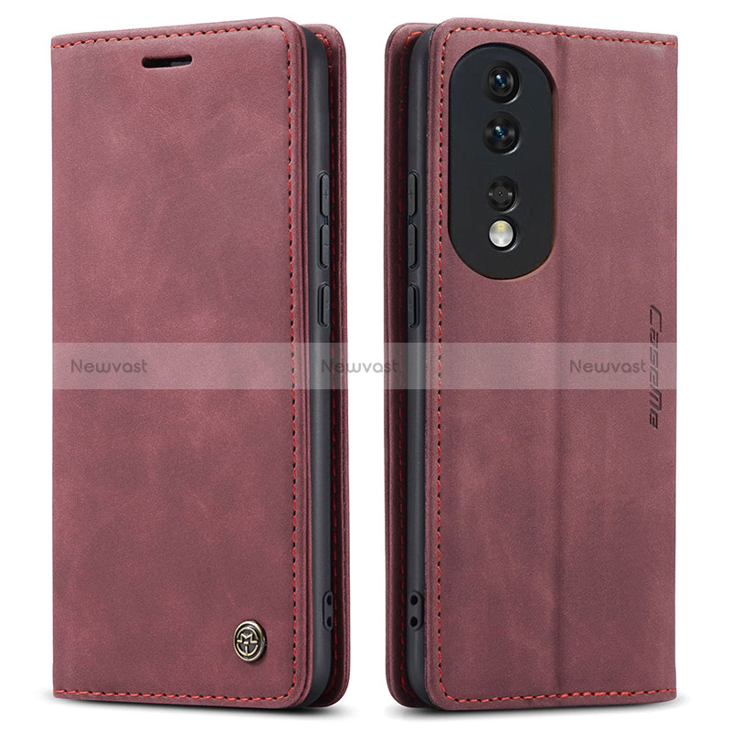 Leather Case Stands Flip Cover Holder C01S for Huawei Honor 80 Pro Flat 5G Red Wine