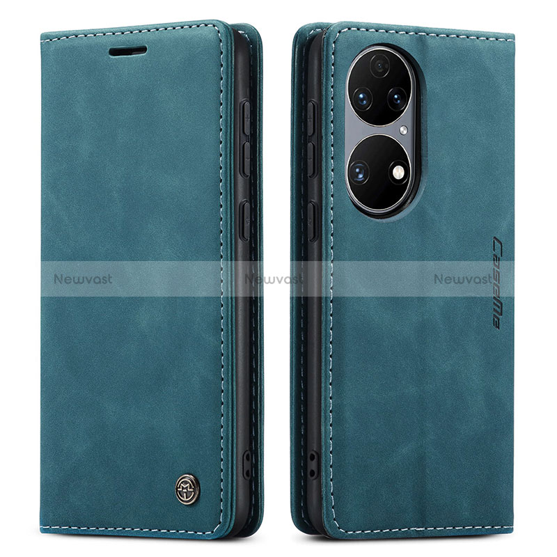 Leather Case Stands Flip Cover Holder C01S for Huawei P50 Pro Blue