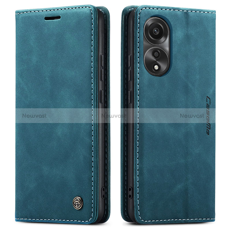 Leather Case Stands Flip Cover Holder C01S for Oppo A78 4G Blue