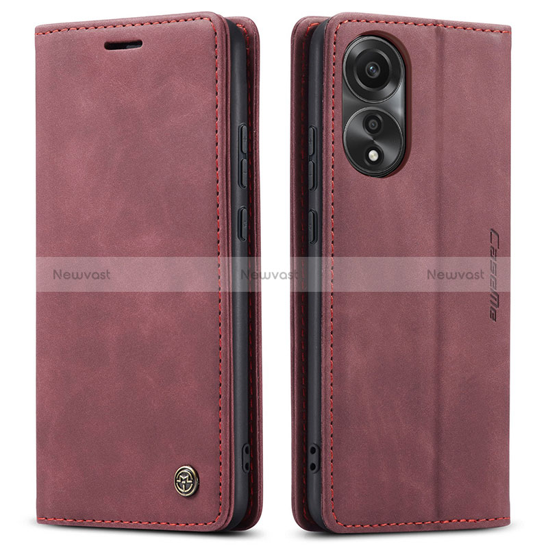 Leather Case Stands Flip Cover Holder C01S for Oppo A78 4G Red Wine