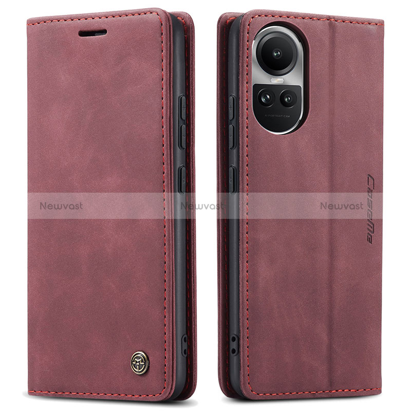 Leather Case Stands Flip Cover Holder C01S for Oppo Reno10 5G Red Wine