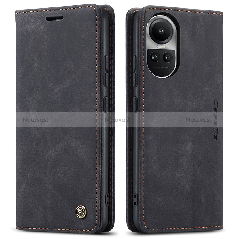 Leather Case Stands Flip Cover Holder C01S for Oppo Reno10 Pro 5G Black