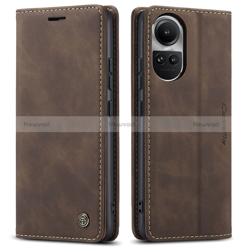 Leather Case Stands Flip Cover Holder C01S for Oppo Reno10 Pro 5G Brown