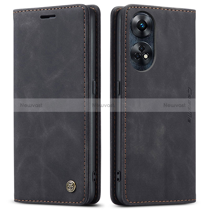 Leather Case Stands Flip Cover Holder C01S for Oppo Reno8 T 4G Black