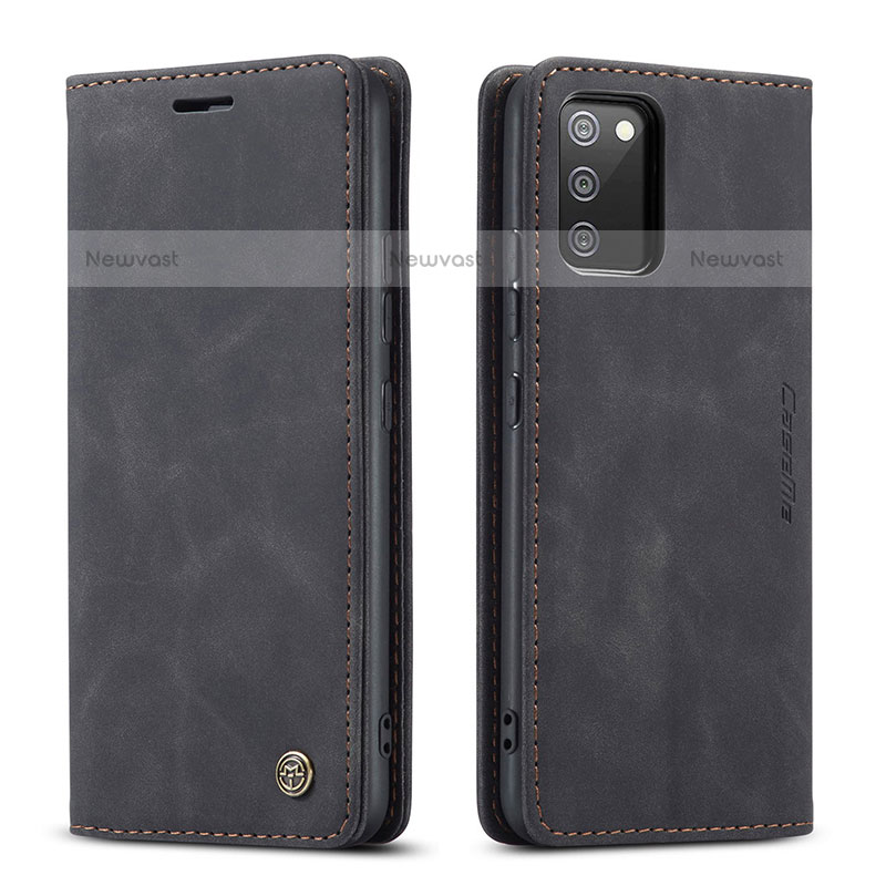 Leather Case Stands Flip Cover Holder C01S for Samsung Galaxy A02s Black