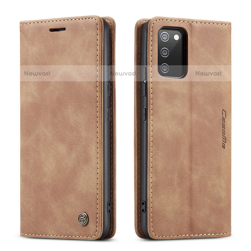 Leather Case Stands Flip Cover Holder C01S for Samsung Galaxy A02s Brown