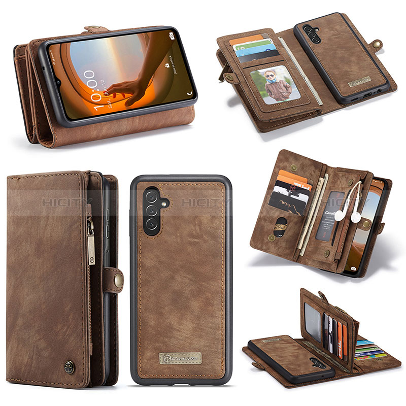 Leather Case Stands Flip Cover Holder C01S for Samsung Galaxy A04s Brown