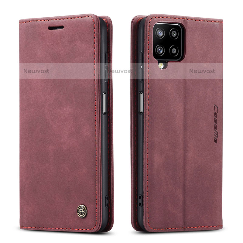 Leather Case Stands Flip Cover Holder C01S for Samsung Galaxy A12 Red Wine