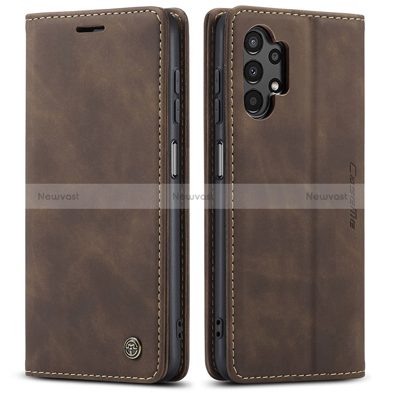 Leather Case Stands Flip Cover Holder C01S for Samsung Galaxy A13 4G Brown