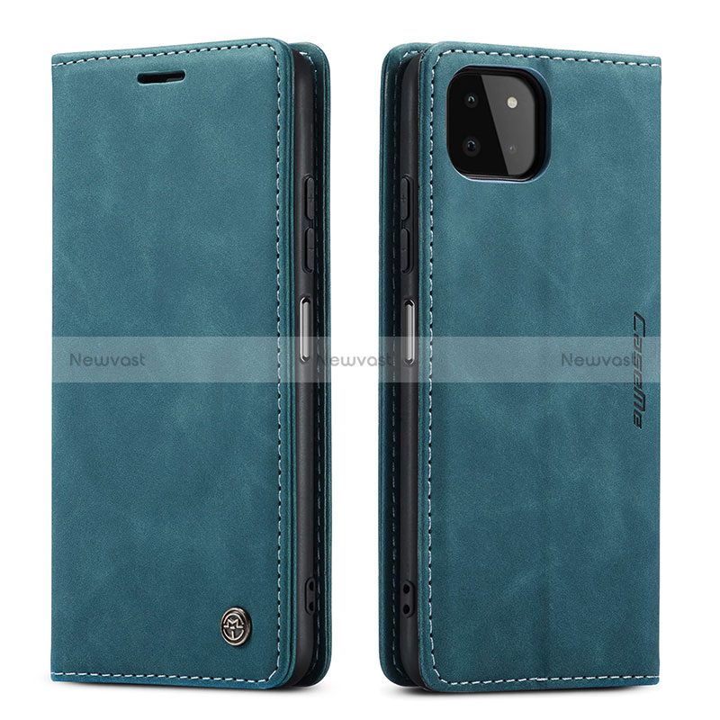 Leather Case Stands Flip Cover Holder C01S for Samsung Galaxy A22 5G Blue