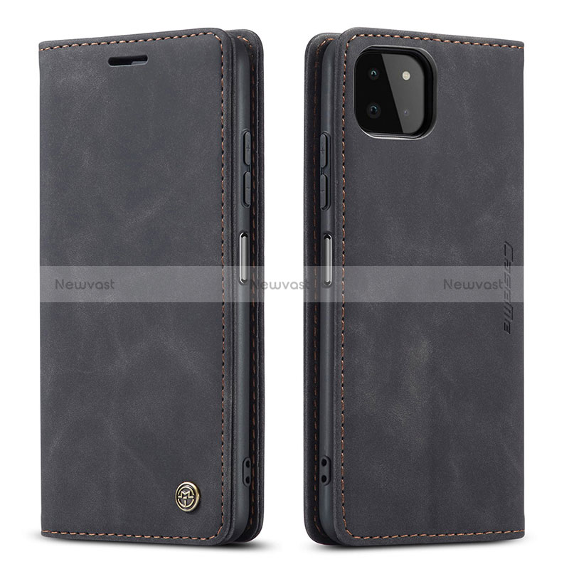 Leather Case Stands Flip Cover Holder C01S for Samsung Galaxy A22s 5G Black