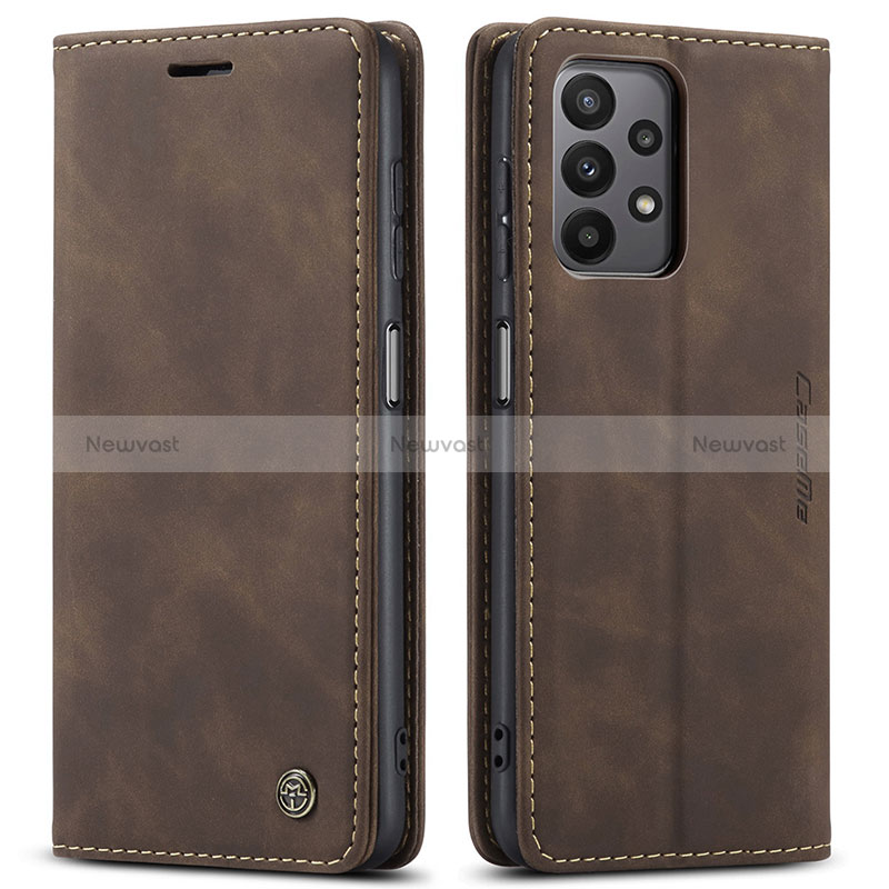 Leather Case Stands Flip Cover Holder C01S for Samsung Galaxy A23 4G Brown