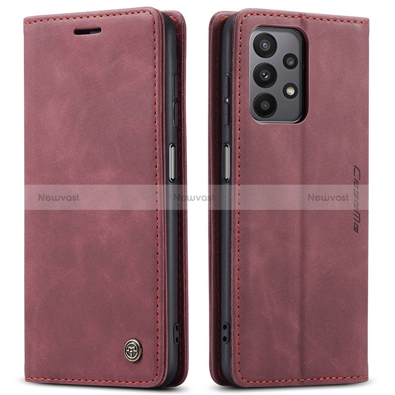 Leather Case Stands Flip Cover Holder C01S for Samsung Galaxy A23 4G Red Wine