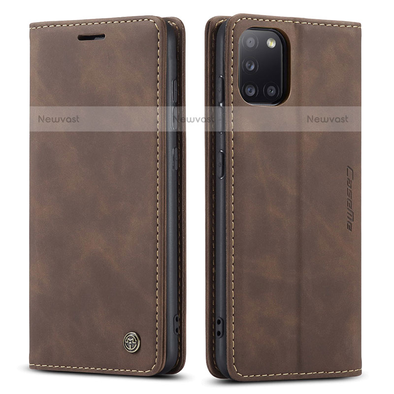 Leather Case Stands Flip Cover Holder C01S for Samsung Galaxy A31 Brown