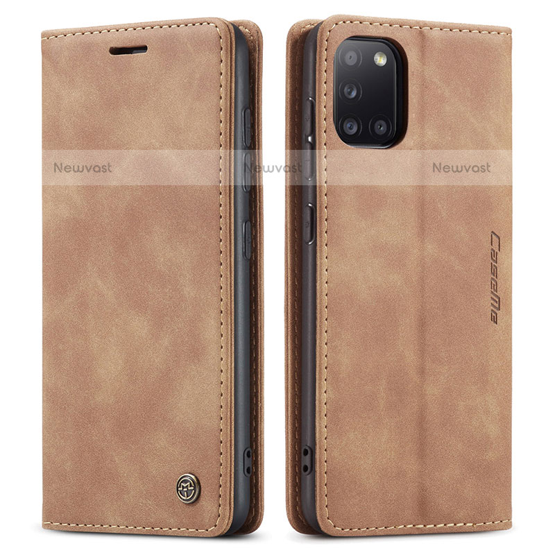 Leather Case Stands Flip Cover Holder C01S for Samsung Galaxy A31 Light Brown