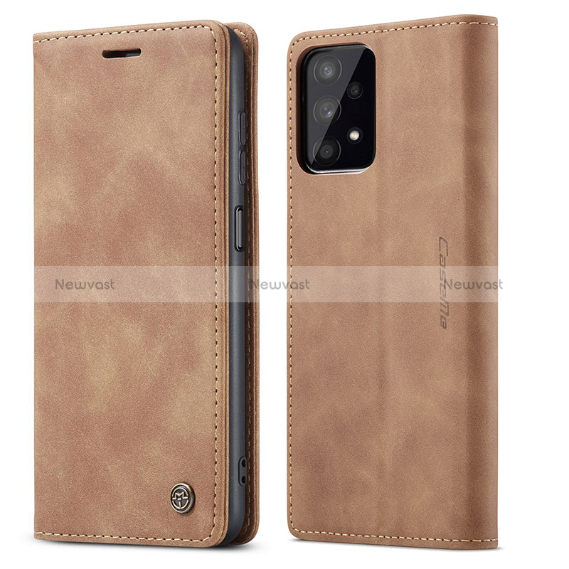 Leather Case Stands Flip Cover Holder C01S for Samsung Galaxy A32 4G Light Brown