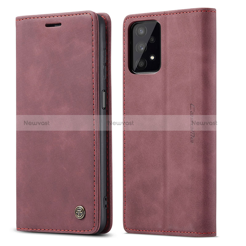 Leather Case Stands Flip Cover Holder C01S for Samsung Galaxy A32 5G Red Wine