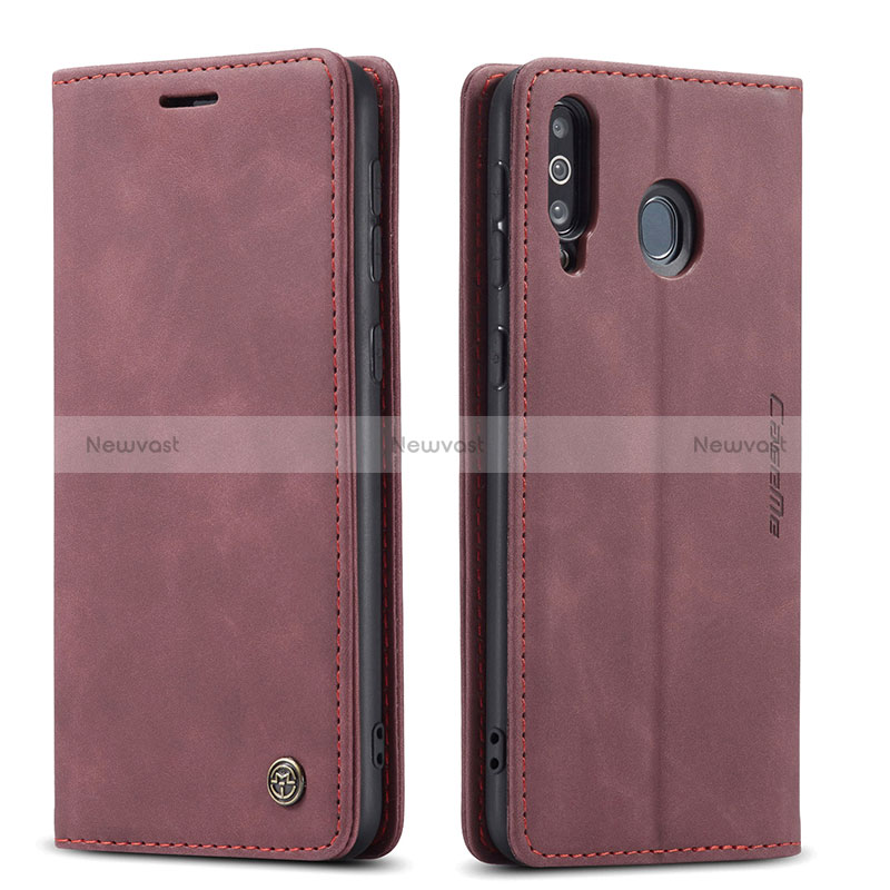 Leather Case Stands Flip Cover Holder C01S for Samsung Galaxy A40s Red Wine