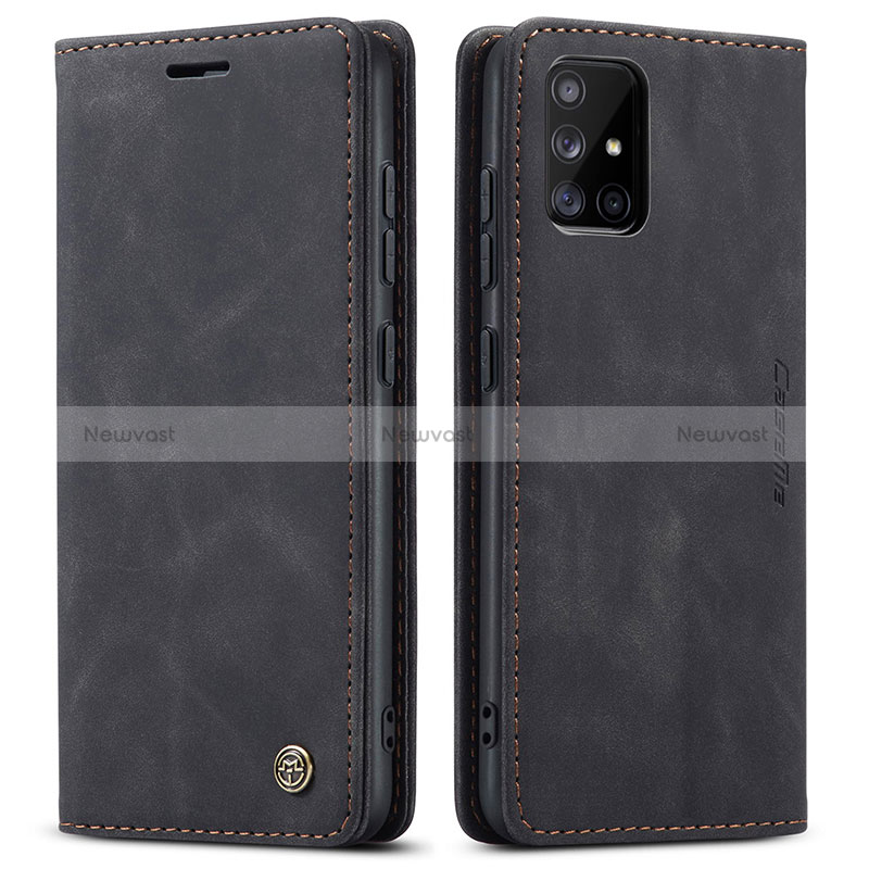 Leather Case Stands Flip Cover Holder C01S for Samsung Galaxy A51 5G Black