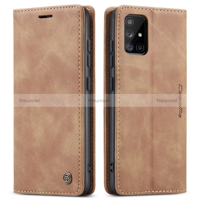 Leather Case Stands Flip Cover Holder C01S for Samsung Galaxy A51 5G Light Brown