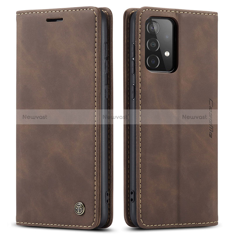 Leather Case Stands Flip Cover Holder C01S for Samsung Galaxy A52 4G Brown
