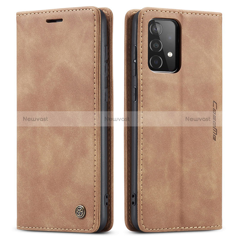 Leather Case Stands Flip Cover Holder C01S for Samsung Galaxy A52 5G Light Brown