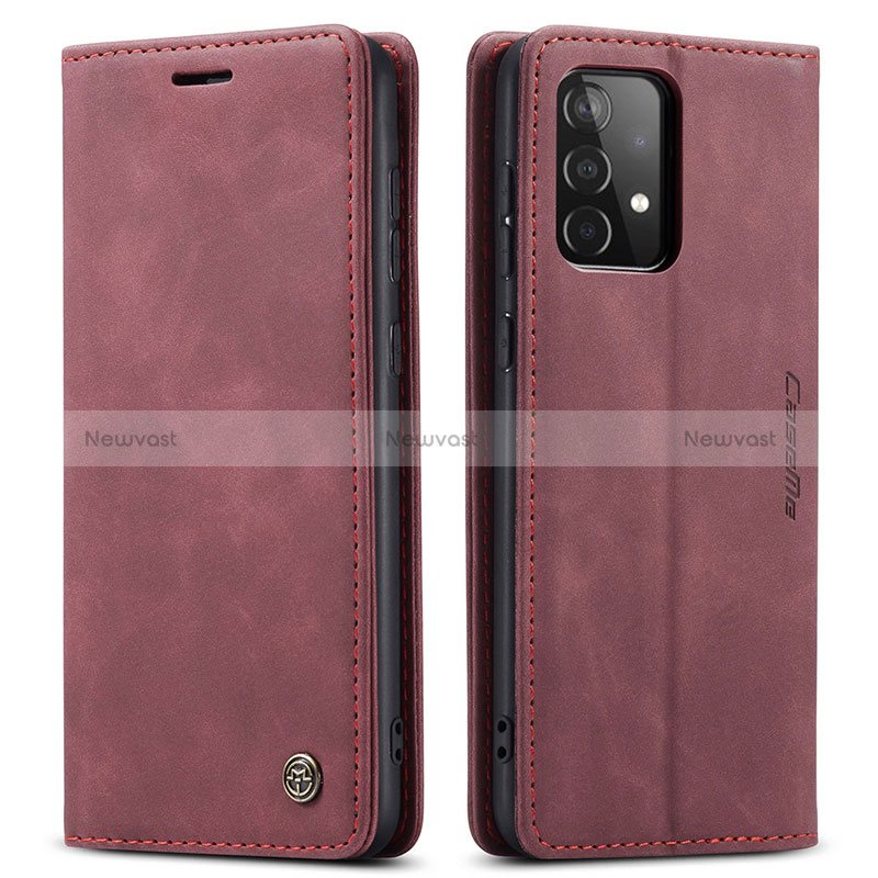 Leather Case Stands Flip Cover Holder C01S for Samsung Galaxy A52 5G Red Wine