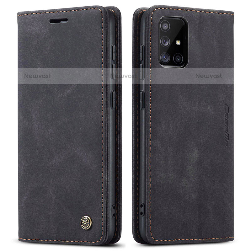 Leather Case Stands Flip Cover Holder C01S for Samsung Galaxy A71 4G A715 Black