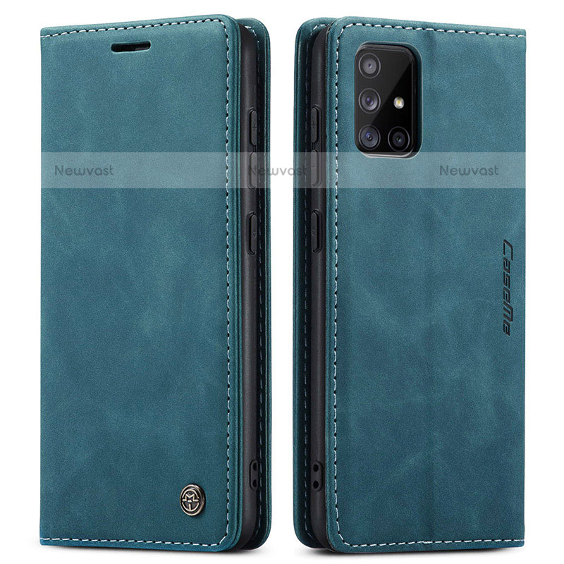 Leather Case Stands Flip Cover Holder C01S for Samsung Galaxy A71 4G A715 Blue